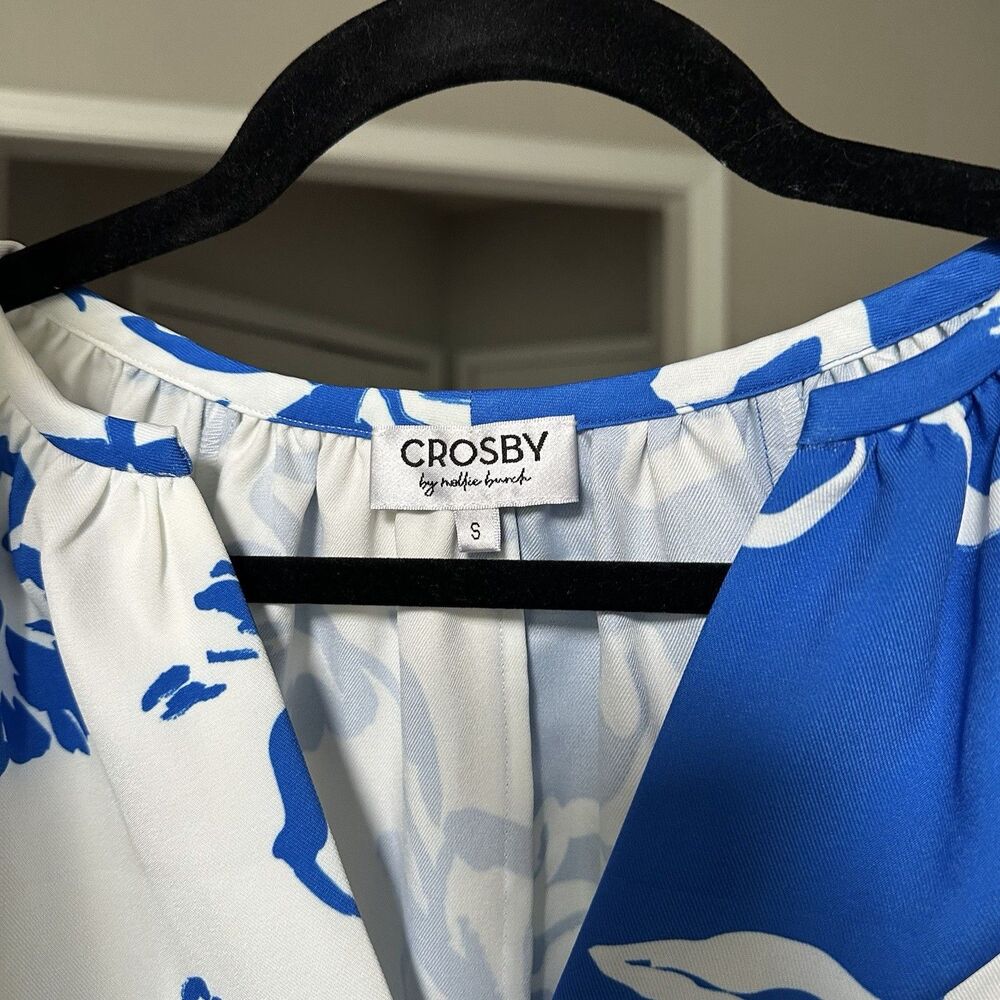 Crosby by Mollie Burch Blue & White Blouse Floral Size S Womens Top Cottage Chic - Picture 8 of 8